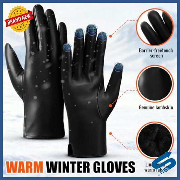 Lambskin Leather Gloves Touch Screen Fleece Lined Winter Driving M-L